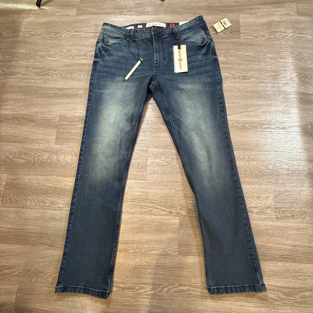 Artful Rebel Mens Slim Straight Jeans Gulf Blue Stretch Denim 36x32 NWT